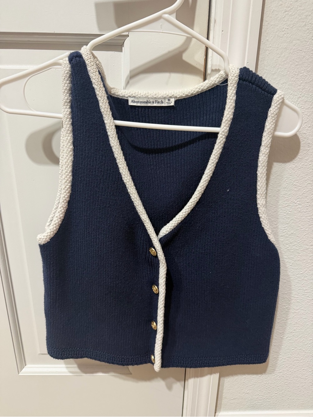 Abercrombie & Fitch Navy Sweater Vest with Cream Trim